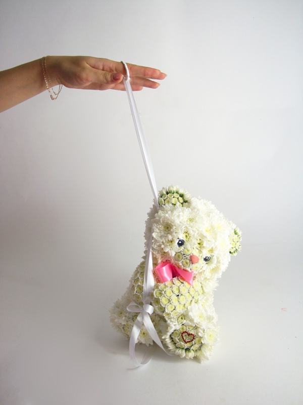 Свадебный мишка из живых цветов - 25 см - Оригинальный подарок на свадьбу