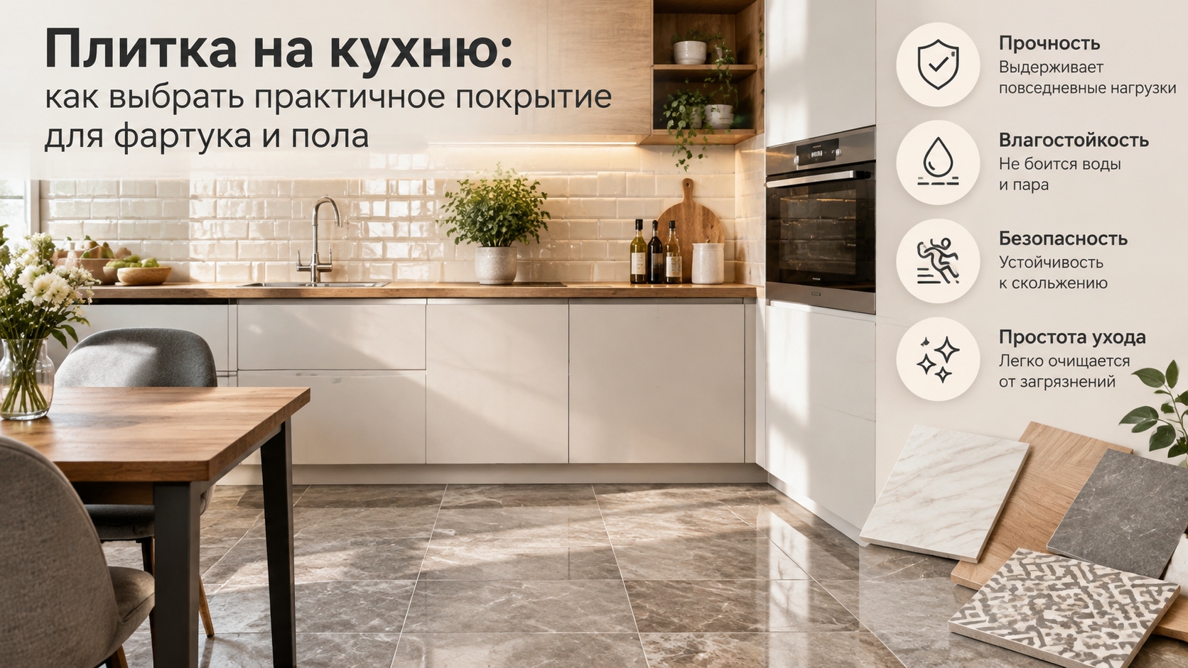 Плитка на кухню: как выбрать практичное покрытие для фартука и пола