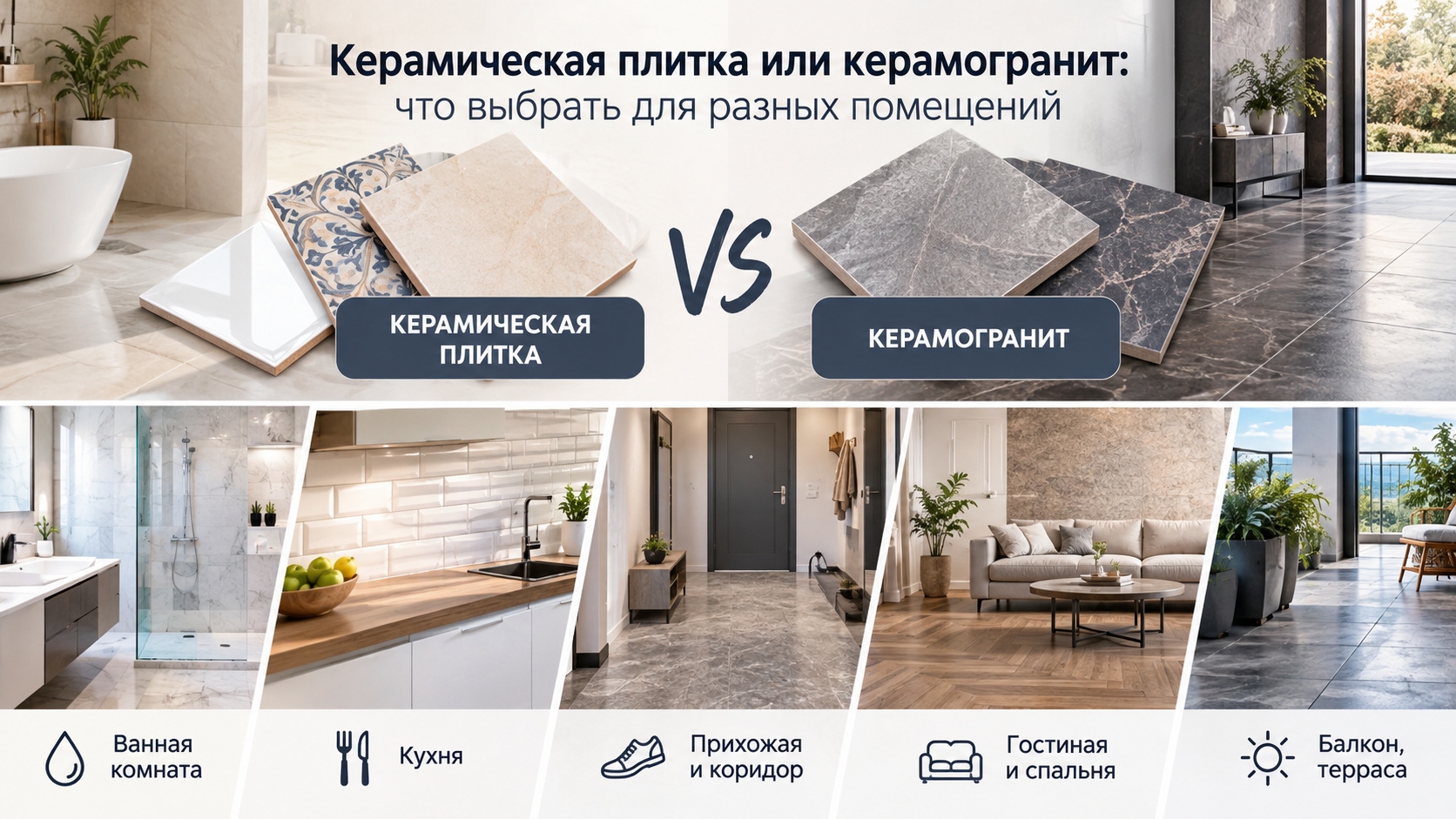 Керамическая плитка или керамогранит: что выбрать для разных помещений